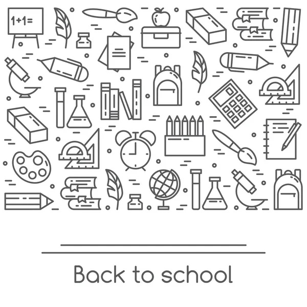 Eğitim ile okul banner arka hat sanatı - beyaz arka plan üzerinde izole çalışma ve eğitim süreci için çeşitli öğeleri sağlar. Anahat terfi kartı için tebrik vektör çizim.