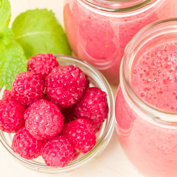 Raspberry Smoothie Close Photography Fresh Summer Blended Cocktail Ripe Berries — Stock Photo, Image