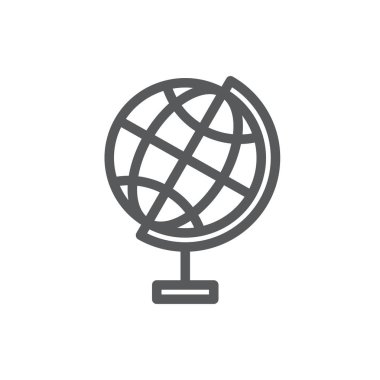 Küre küre vektör çizim düzenlenebilir simgesi - dünya modeli eğitim ve bilim kavramı için anahat piksel mükemmel sembolü. İnce çizgi piktogram gezegenin.