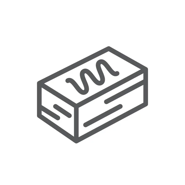 Bolo quadrado pixel peça ícone perfeito com curso editável doce assado pastelaria em camadas decorada com esmalte . —  Vetores de Stock