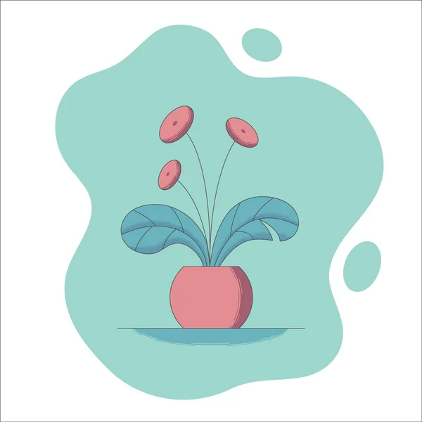 Blommande Krukväxt Blomkruka Vektorillustration Platt Stil Med Redigerbara Stroke Inomhus — Stock vektor
