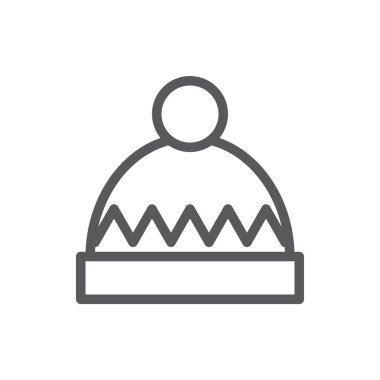 Kış şapka düzenlenebilir simge vektör çizim örme - desen ve soğuk hava izole beyaz arka plan üzerinde kafa korumak için ponpon sıcak mevsimlik giysiler süslenmiş.