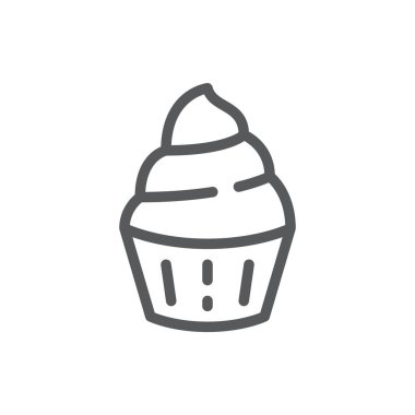 Cupcake düzenlenebilir simge vektör çizim - siyah ince çizgi piktogram tatlı tatlı krem beyaz arka plan üzerinde - muffin piksel mükemmel sembolü izole süslenmiş pişmiş.