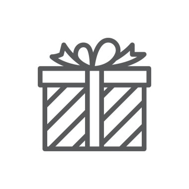 Şerit ve yay piksel mükemmel simgesi beyaz arka planda - çizgi sembolü bir kutlama konsepti için dekore edilmiş hediye izole düzenlenebilir kontura sahip olan sarılmış hediye kutusu.