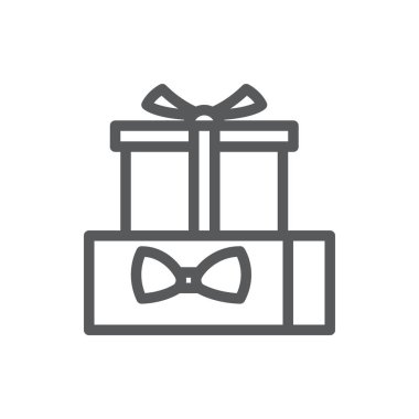 Sarılmış hediye kutuları yığını düzenlenebilir kontur beyaz arka planda - satırı simgesi hediye kutlama konsepti için izole şerit ve yay piksel mükemmel simgesi ile süslenmiş.