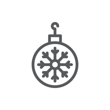 Kar tanesi desen - ince anahat simgesi beyaz arka plan üzerinde izole düzenlenebilir darbesiyle ile Noel ağacı topu. Yeni yıl ve xmas geleneksel sembolü hat sanat tarzı.