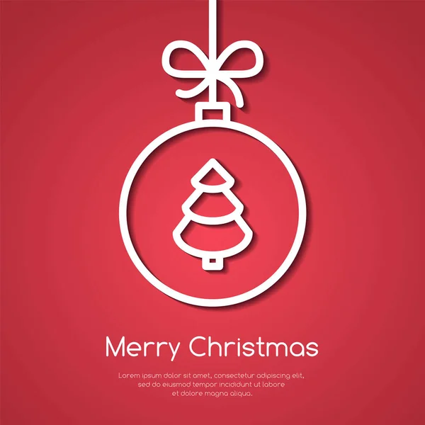 Karácsonyi Újévi Szerencsekívánat Banner Vonal Dekorációs Labdát Lucfenyő Mintás Piros — Stock Vector