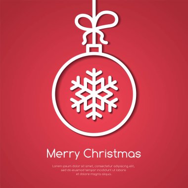 Noel ve yeni yıl kutlama afiş ile satır dekoratif ağaç kar tanesi kırmızı arka plan - kabarcık şerit yay için kış tatil tebrik kartı ile vektör çizim üzerinde topla.