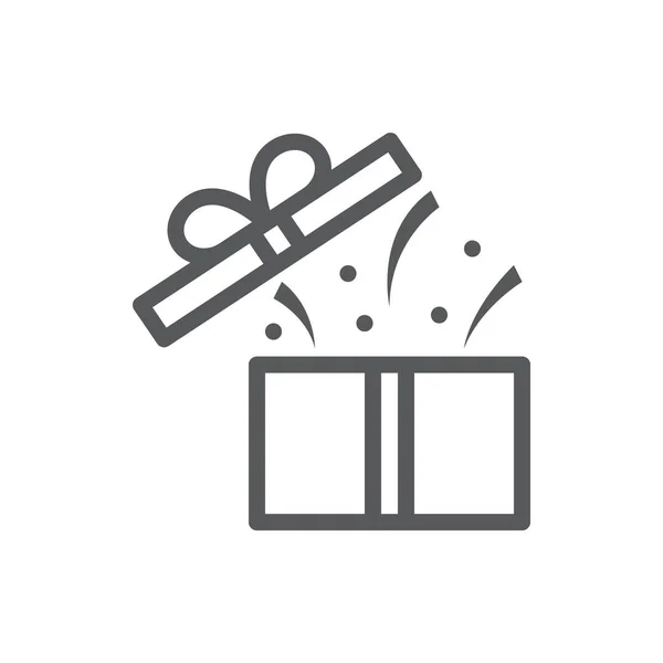 Açık hediye kutusu konfeti ve uçan kapak - piksel mükemmel ince çizgi simgesi düzenlenebilir darbesiyle sürpriz kavramı ile. İzole sarılmış ve dekore edilmiş geçerli paketin kutlama veya promosyon için.