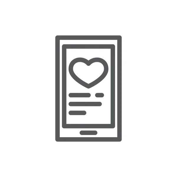 編集可能な脳卒中 バレンタインデーのお祝いのピクセル完璧なアウトライン記号の分離ベクトル イラスト ウィンドウの線アイコンをチャットやメッセージに心を持つ携帯電話 — ストックベクタ