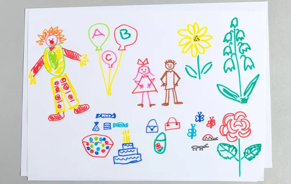 Детские Рисунки Набор Элементов День Рождения Изолированы Белом Фоне Красочные — стоковое фото