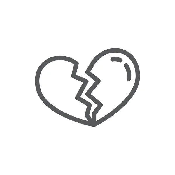 Broken Heart Line Icon Editable Stroke Outline Symbol Halved Heart — Stock Vector