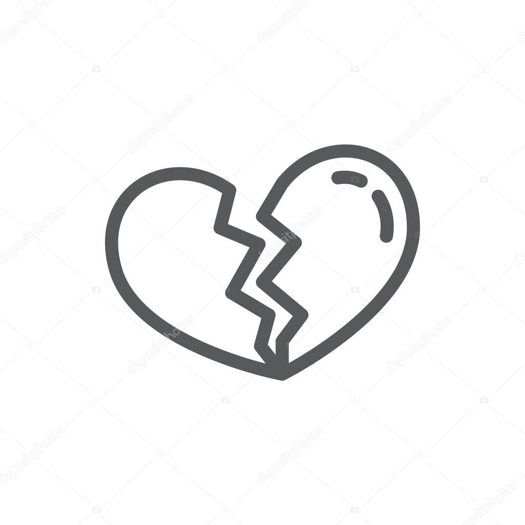 Broken Heart Line Icon With Editable Stroke Outline Symbol Of Halved Heart Shape In Vector Illustration For Divorce Or Unrequited Love Concept Isolated On White Background Premium Vector In Adobe