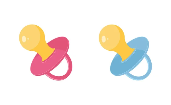 Baby fopspeen vectorillustratie set - roze en blauwe pasgeboren dummy voor meisjes en jongens in vlakke stijl. — Stockvector