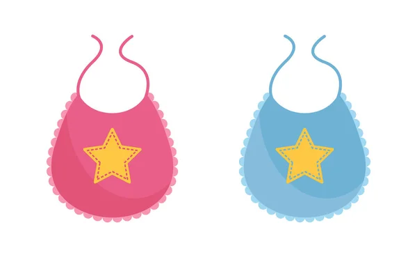 Set illustrazione vettoriale bavaglino rosa e blu neonato indossato decorato con stella gialla . — Vettoriale Stock