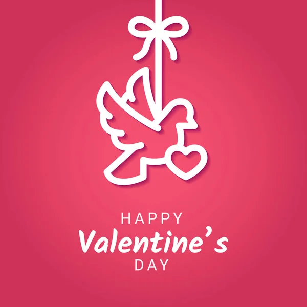 Валентина день поздоровлення банер з символом Голуб проведення сердечко що висить на стрічку з бантом. — стоковий вектор
