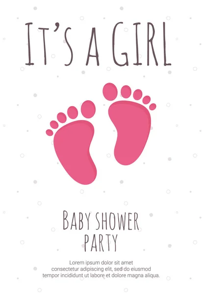 Baby shower party for future mommy of girl template with pink toddler footcks . - Stok Vektor