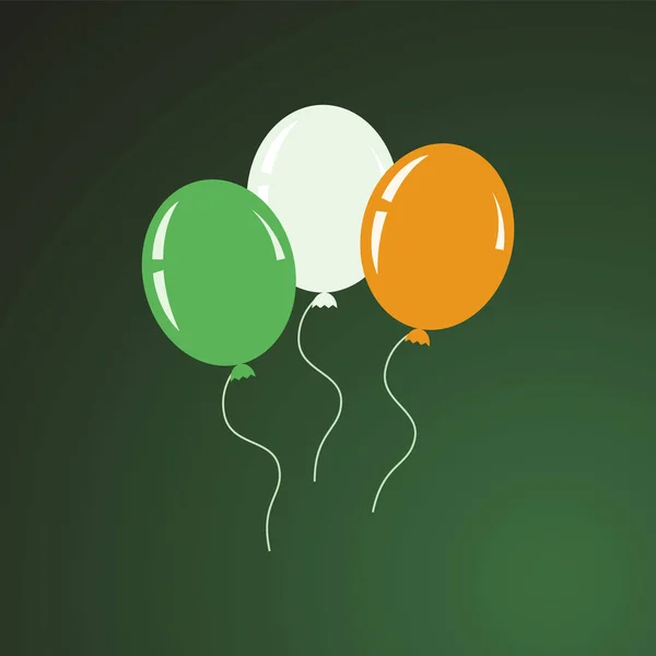 Tres globos voladores de helio de colores verde, blanco y naranja . — Vector de stock