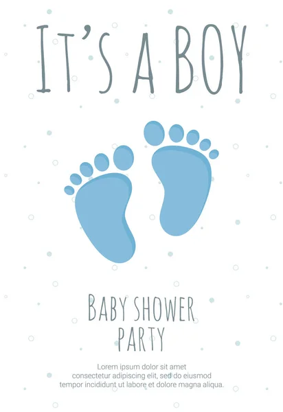 Baby shower party for future mommy of boy template with blue toddler footcks . - Stok Vektor