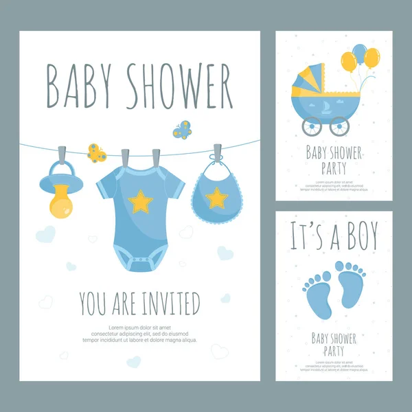 Baby shower for future mother of little boy invitation in flat style. — Stock Vector