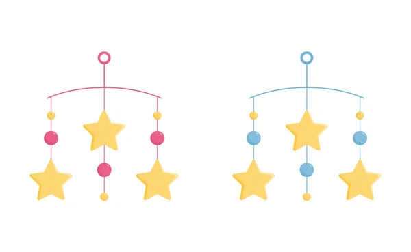 Berço de bebê móvel com estrelas amarelas para cama ou carrinho . —  Vetores de Stock