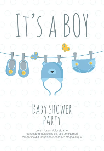 Baby shower invitation in flat vector illustration. - Stok Vektor