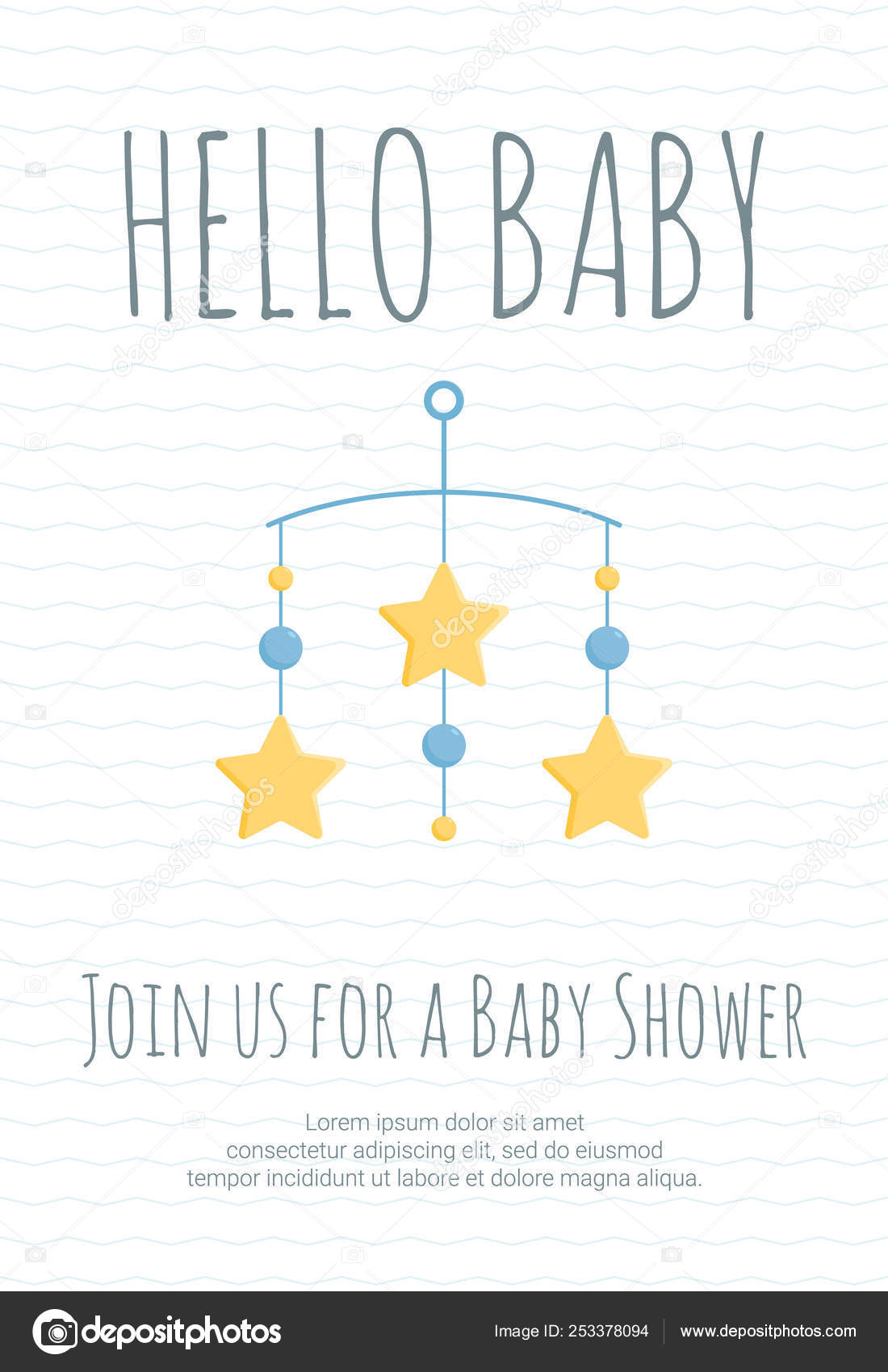 Baby Boy Arrival And Shower Invitation Template With Cot Mobile With