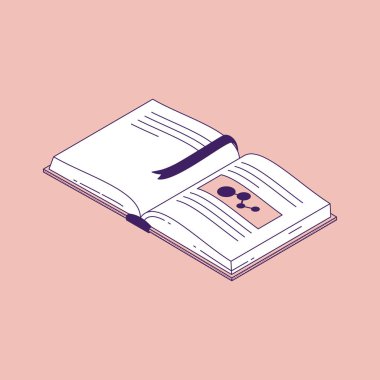 Yer imi izometrik vektör illüstrasyonlu açık kitap.