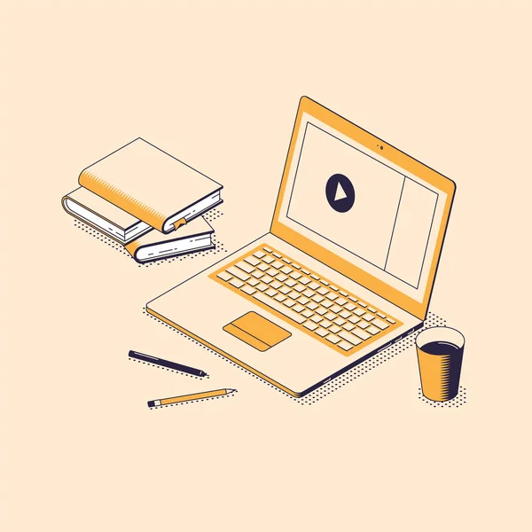Video web semineri veya öğretici isometrik kavram ile uzaktan eğitim.