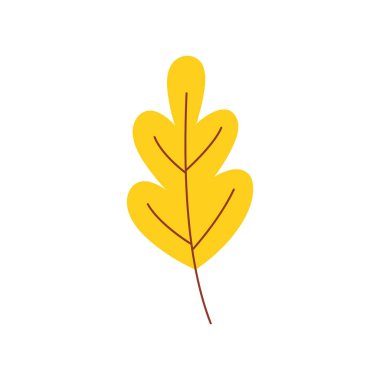 Düz tarzda sonbahar mevsimsel tasarım için sarı soyut yaprak beyaz arka plan üzerinde izole.