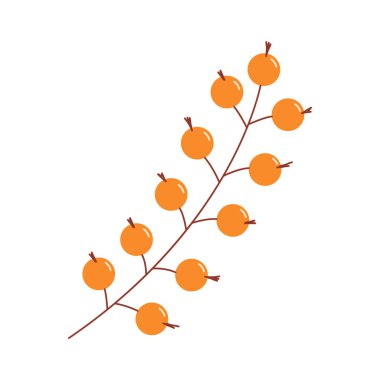Beyaz arka plan üzerinde izole düz tarzda olgun portakal meyveleri Dalı - mevsimsel tasarım için sonbahar elemanı vektör illüstrasyon.
