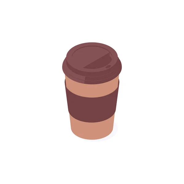 Coffee Isometric Vector Illustration Takeaway Paper Plastic Cup Hot Drink — Stock Vector