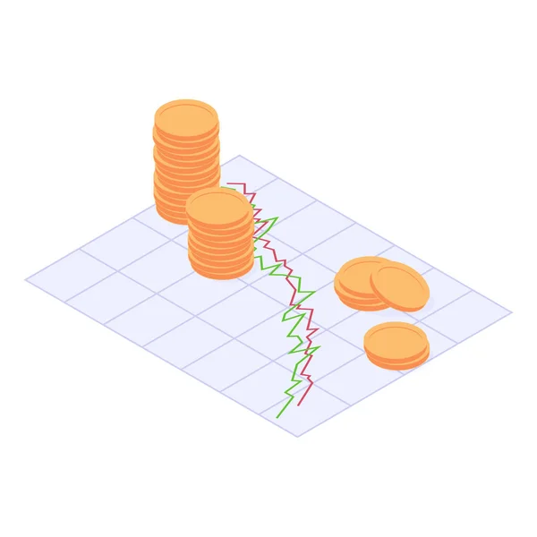 Isometrisches Konzept Der Wirtschafts Und Finanzkrise Abnehmende Stapel Von Goldmünzen — Stockvektor