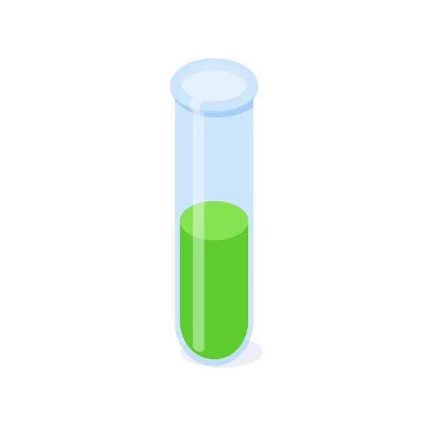 Chemiekolben Mit Grüner Isometrischer Vektorabbildung Glasausrüstung Für Chemische Oder Wissenschaftliche — Stockvektor