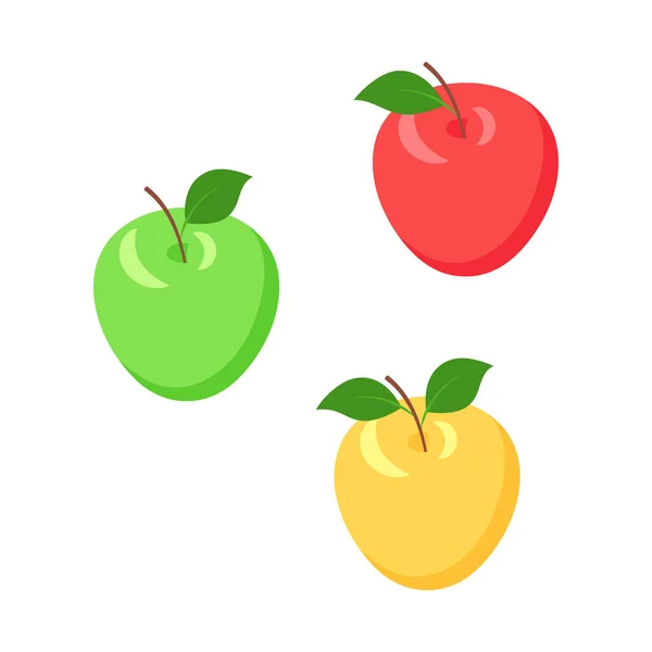 Ensemble Illustration Vectorielle Isométrique Feuille Pomme Fruits Mûrs Plats Couleurs — Image vectorielle