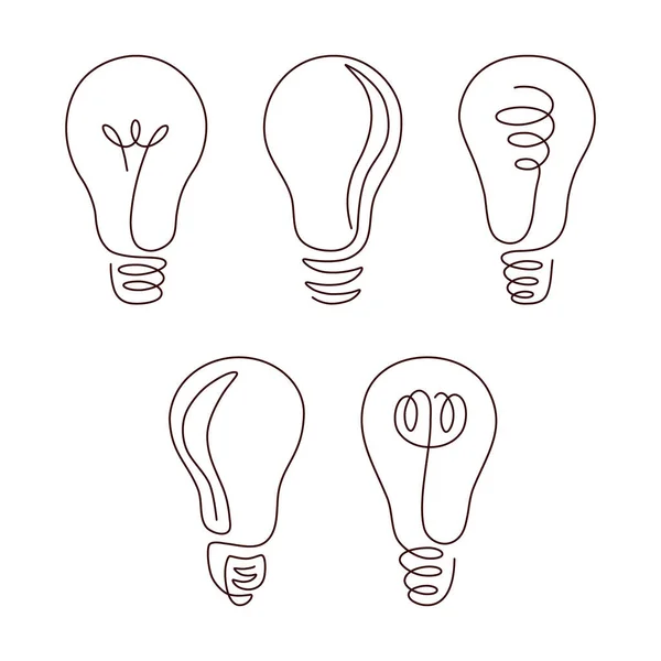 灯泡连续线矢量插画设置与可编辑行程 为商业理念 头脑风暴或电力理念设计的单线灯泡艺术 简单的手绘轮廓 — 图库矢量图片