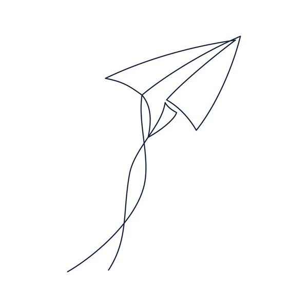 Papier vliegtuig continue lijn vector illustratie - vliegtuig silhouet gemaakt met een enkele lijn kunst stijl. — Stockvector