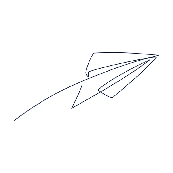Paper plane continuous line vector illustration - airplane silhouette made with one single line art style. — Stock Vector