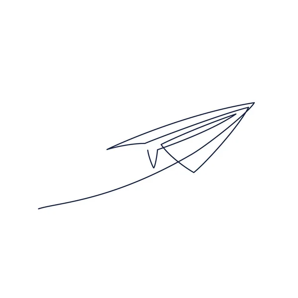 Paper plane continuous line vector illustration - airplane silhouette made with one single line art style. — Stock Vector