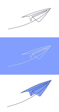 Kağıt düzlem sürekli çizgi vektör illüstrasyonu- beyaz arka planda izole edilmiş tek bir çizgili sanat tarzıyla yapılmış uçak silüeti. Düzenlenebilir vuruşlu özet uçak.