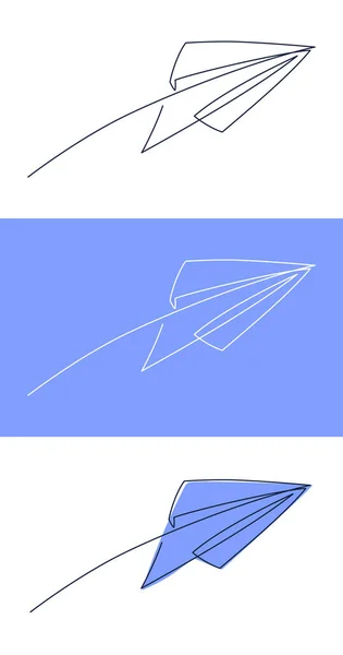 Papierebene Kontinuierliche Linienvektorillustration Flugzeug Silhouette Mit Einer Einzigen Linie Kunststil — Stockvektor