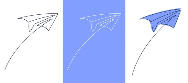 Papier vliegtuig continue lijn vector illustratie - vliegtuig silhouet gemaakt met een enkele lijn kunst stijl. — Stockvector