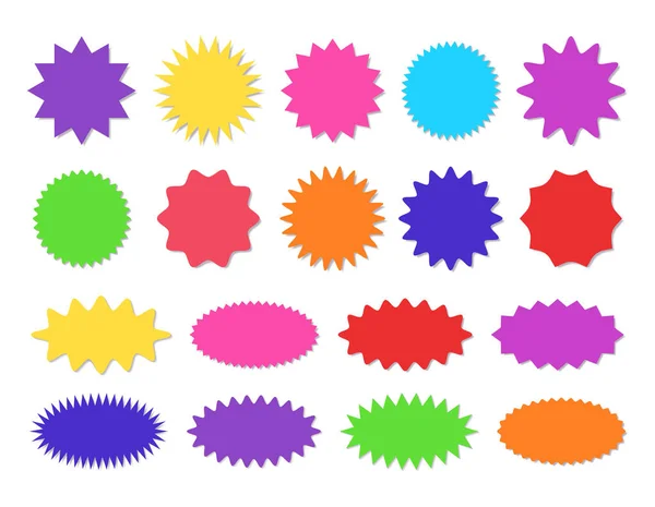 Starburst sticker set - collection of colorful special offer sale round and oval sunburst labels and buttons. — Stock Vector