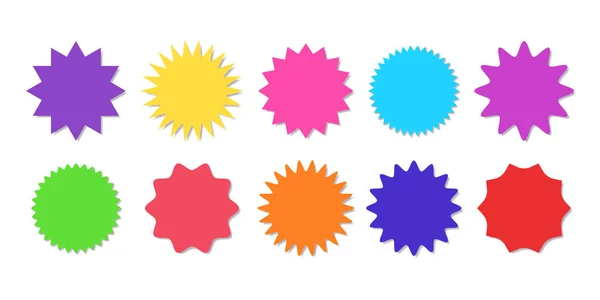 Set de pegatinas Starburst - colección de coloridas etiquetas y botones de Sunburst redondos en forma de oferta especial. — Archivo Imágenes Vectoriales