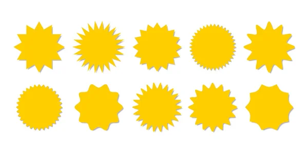 Starburst yellow sticker set - συλλογή από ετικέτες και σήματα με στρογγυλό σχήμα sunburst — Διανυσματικό Αρχείο