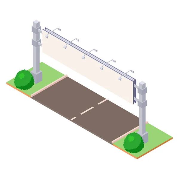 屋外広告のための道路の近くの緑の地面にアイソメトリックビルボード. — ストックベクタ