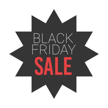 Kara Cuma indirimli Yıldız patlaması etiketi - dairesel tanıtım rozeti veya yıldız ve güneş patlaması kenarlı etiket.