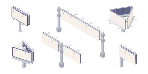 Set di cartelloni isometrici con tela bianca per pubblicità esterna. — Vettoriale Stock