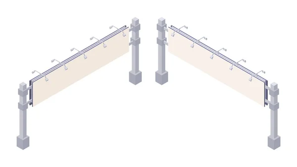 Isometrisk Skylt Med Blank Duk För Utomhusreklam Två Sidor Tom — Stock vektor