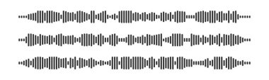 Ses görüntüleme ya da kayıt arayüzleri için siyah çubuklu Podcast dalga ses desenleri. Değişik frekans ve genliklere sahip dalga formları. Müzik prodüksiyon yazılımı için minimalist tasarım ögeleri
